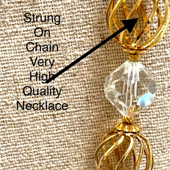 Vintage Crystal Gold Plated Beads Necklace Aurora Borealis Faceted Crystal Bead - Picture 3 of 12